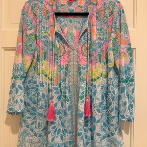 Lilly Pulitzer Blue, Pink & Lime Marilina Top